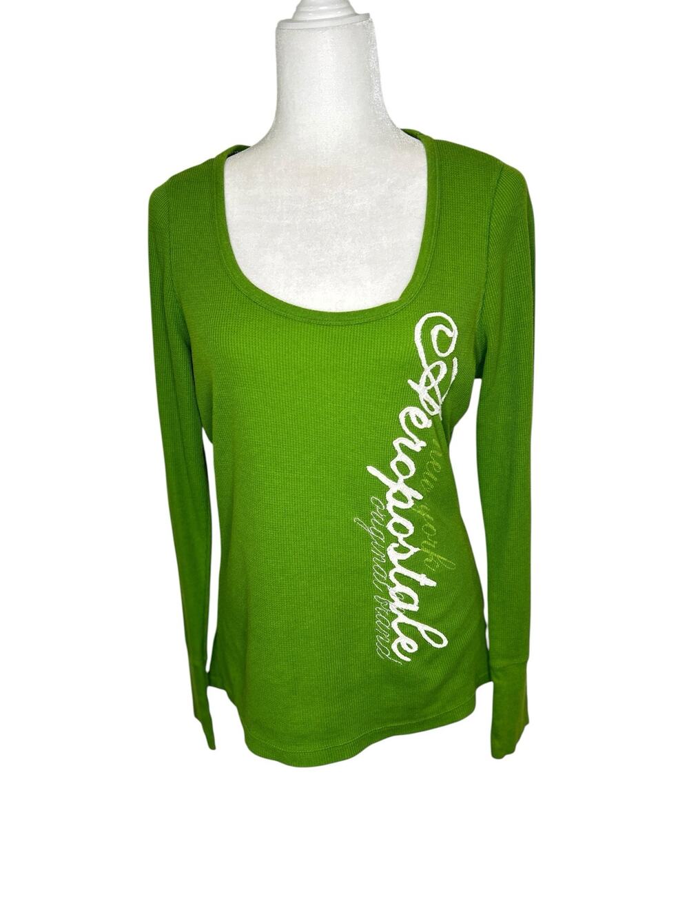 Aeropostale Y2K Lime Green Long Sleeve Thermal TShirt White Script Logo XL